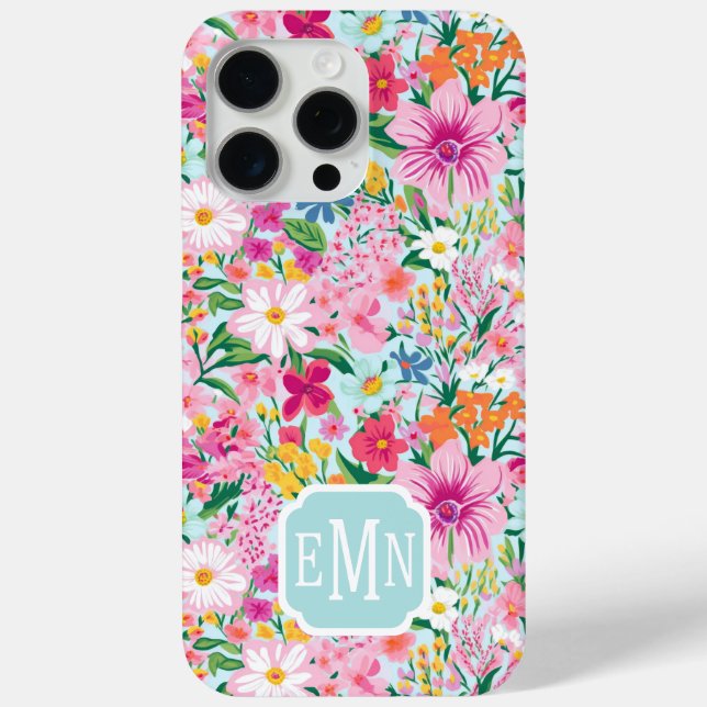 Colorful Floral Garden Monogrammed Case-Mate iPhone Case (Back)