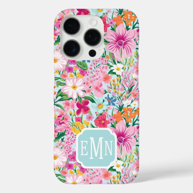 Colorful Floral Garden Monogrammed Case-Mate iPhone Case (Back)