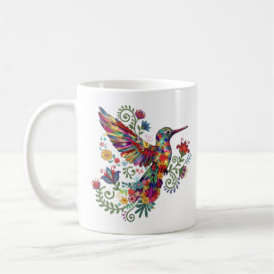 Colorful Floral Hummingbird Watercolor Art Coffee Mug