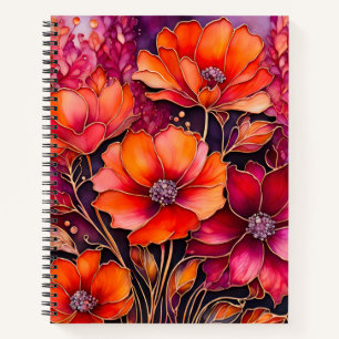 Colorful Floral Ink Art Spiral Notebook