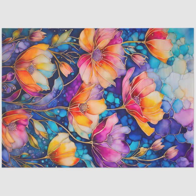 Colorful Floral Ink Art Tissue Paper (Front)