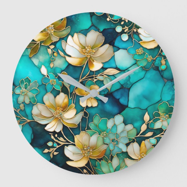 Colorful Floral Ink Art Wall Clock (Front)