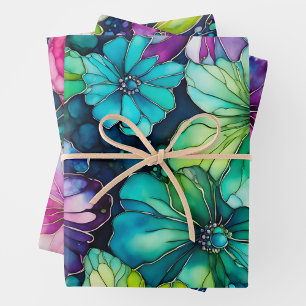 Colorful Floral Ink Art Wrapping Paper Sheets