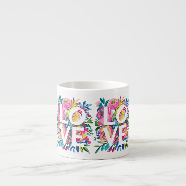 Colorful Floral LOVE Watercolor Flowers Mug – Roma (Front)