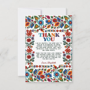Colorful Floral Mexican Folk Art Embroidery Fiesta Thank You Card