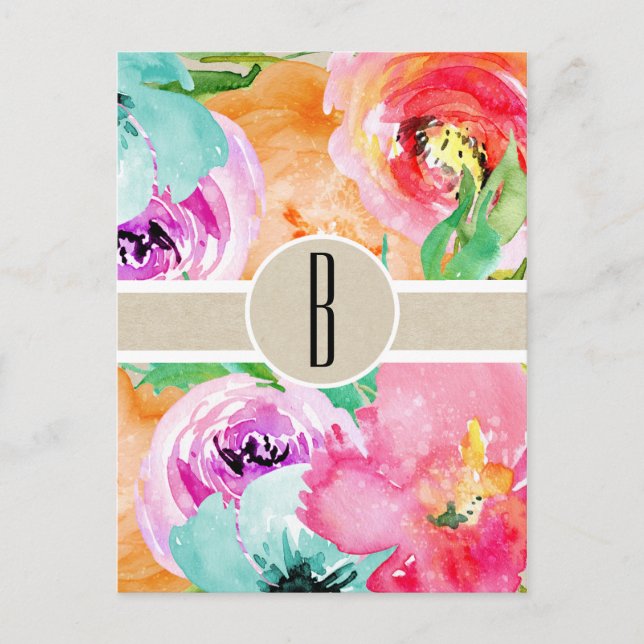 Colorful Floral Modern Rustic Botanical Kraft Postcard (Front)