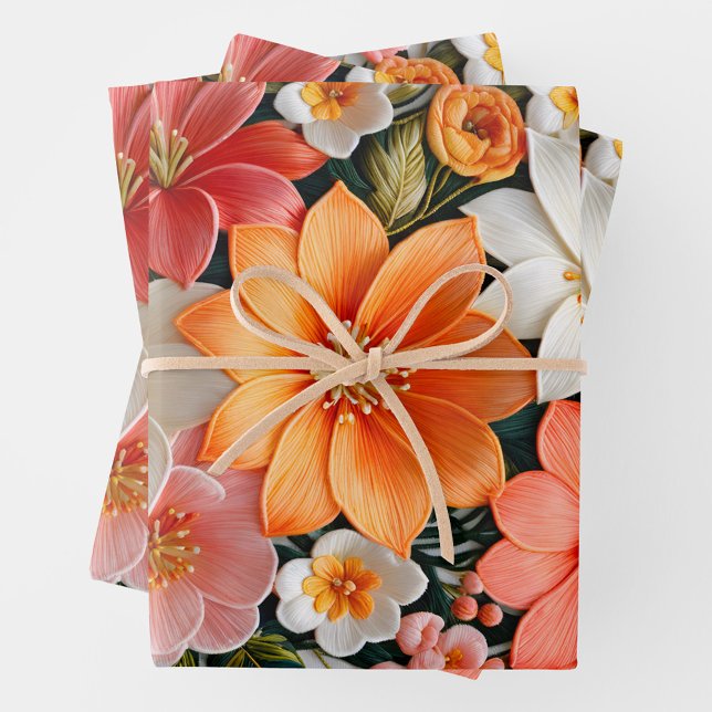 Colorful Floral Needlepoint Wrapping Paper Sheets (Creator Uploaded)