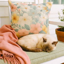 Colorful Floral on Light Gray  Cushion