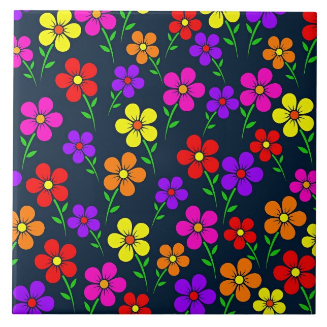 Colorful Floral Pattern Ceramic Tile (Front)