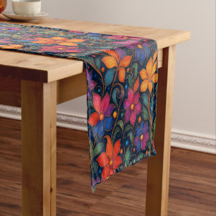 Colorful Floral Pattern Decorative   Vibrant Home Short Table Runner