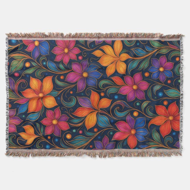 Colorful Floral Pattern Kitchen Towel | Vibrant  Throw Blanket (Front)