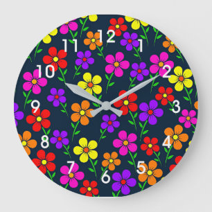 Colorful Floral Pattern Large Clock