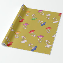 Colorful Floral Pattern on Gold Wrapping Paper
