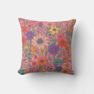 Colorful floral pattern on pink cushion