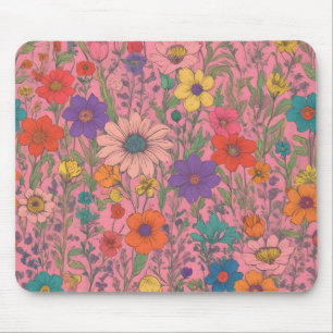 Colorful floral pattern on pink mouse pad