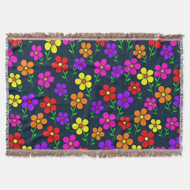 Colorful Floral Pattern Throw Blanket (Front)