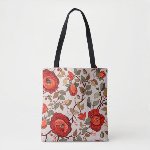 Colorful floral pattern. Wallpaper with big illust Tote Bag