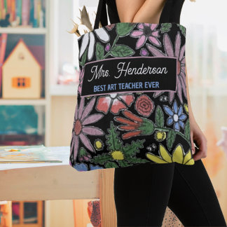 Colorful Floral Personal Quote Teachers Name Tote Bag
