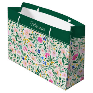 Colorful Floral Personalized  Large Gift Bag