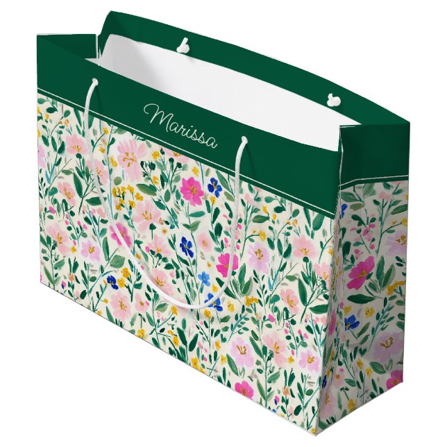 Colorful Floral Personalized  Large Gift Bag (Back Angled)