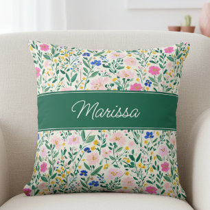 Colorful Floral Personalized Throw Pillow