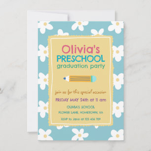 Colorful Floral Photo Preschool Graduation Party Invitation