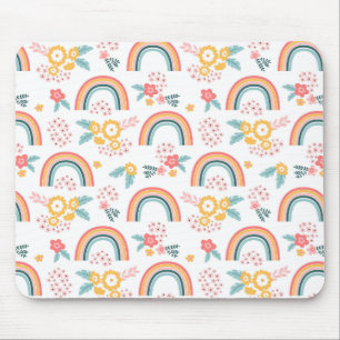 Colorful Floral Rainbow Pattern Mouse Pad