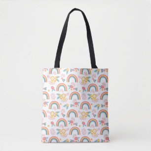 Colorful Floral Rainbow Pattern Tote Bag