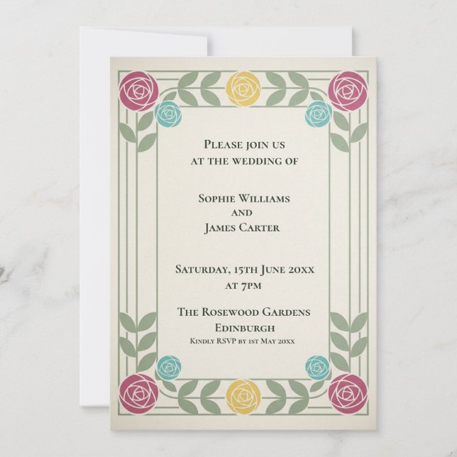 Colorful Floral Rose Wedding Invitation (Front)