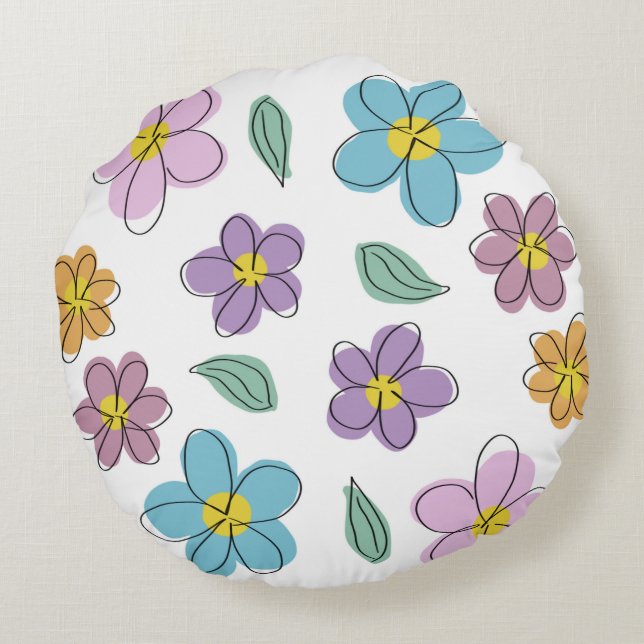 Colorful floral round cushion (Back)