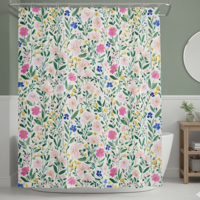 Colorful Floral Shower Curtain (elegant preppy colorful floral garden shower curtain)