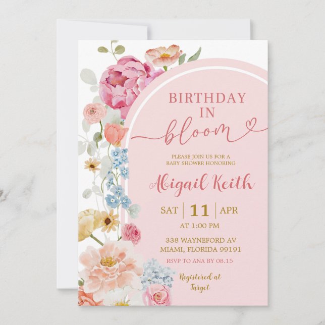 Colorful Floral Spring Baby in Bloom Invitation (Front)