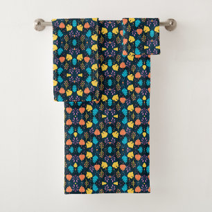 Colorful floral towels feature a vibrant pattern