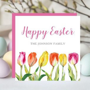 Colorful Floral Tulips Happy Easter Holiday Card