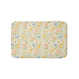 Colorful Floral vintage pattern with butterflies Bath Mat