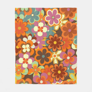 Colorful Floral vintage Seamless Pattern. Retro 70 Fleece Blanket