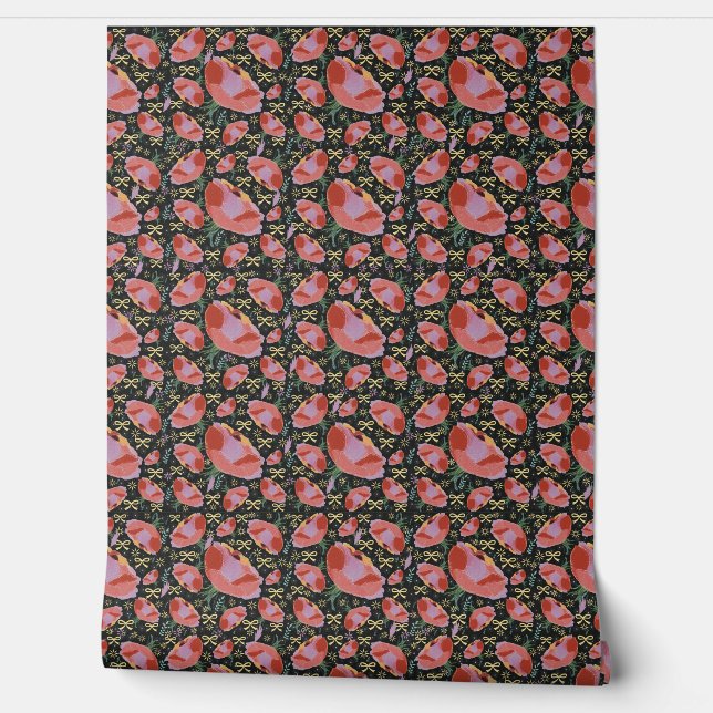 Colorful Floral Wallpaper with Bows – Vibrant Home (Unrolling)