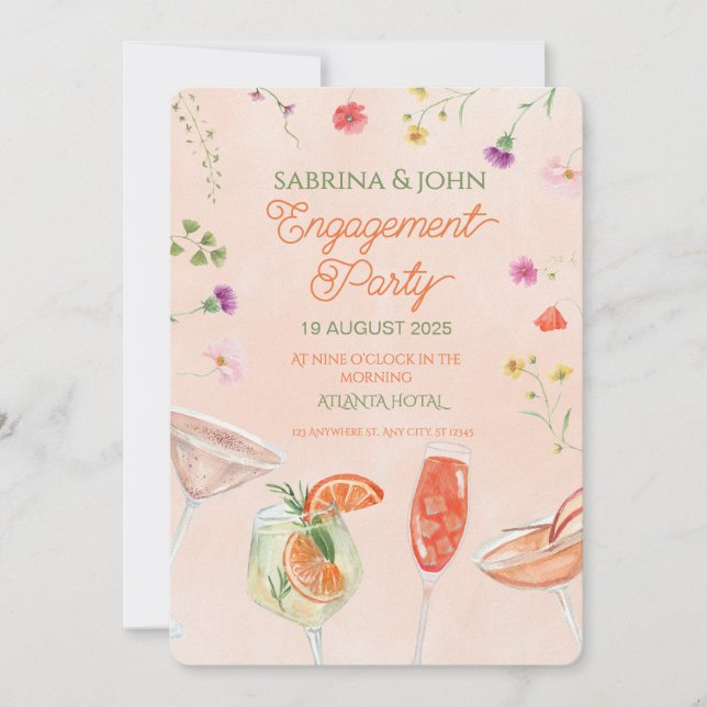 Colorful Floral Watercolor Engagement Party Invitation (Front)