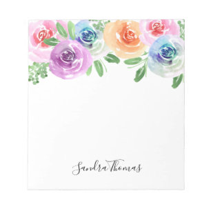 Colorful floral watercolor personalized notepad