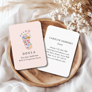 Colorful Flower Baby Footprint Logo Blush-Pink Business Card