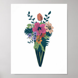 Colorful Flower Bouquet in a Conical Vase Poster