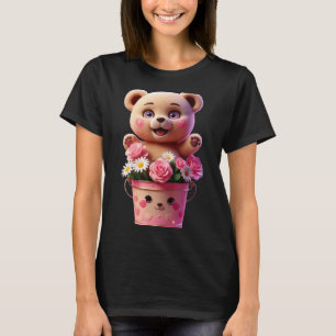 Colorful flower bucket with teddy funny unisex T-Shirt