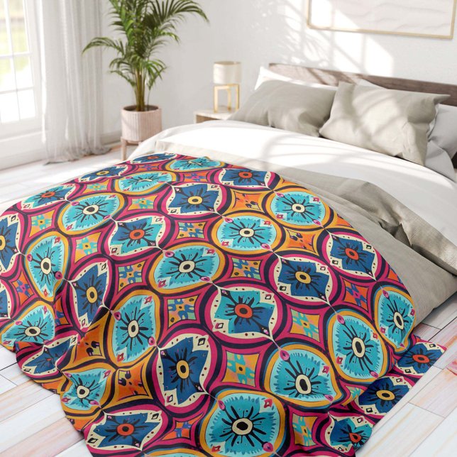 Colorful Flower Circles Bohemian Fleece Blanket (Creator Uploaded)