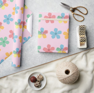 Colorful Flower Different Not Less Autism Pink ASD Wrapping Paper