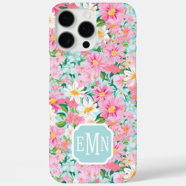 Colorful Flower Garden Monogrammed Case-Mate iPhone Case (Back)