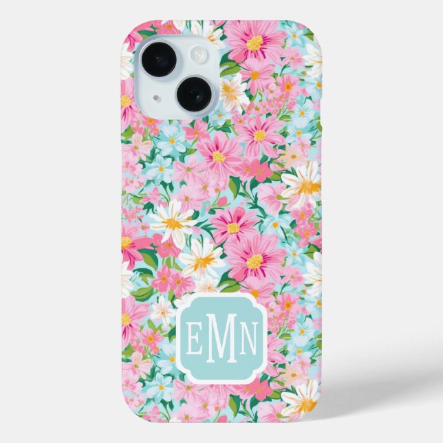 Colorful Flower Garden Monogrammed Case-Mate iPhone Case (Back)