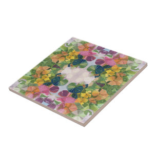 Colorful Flower Petals Watercolor Pattern Painting Ceramic Tile
