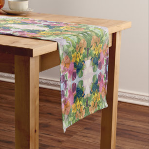 Colorful Flower Petals Watercolor Pattern Painting Short Table Runner