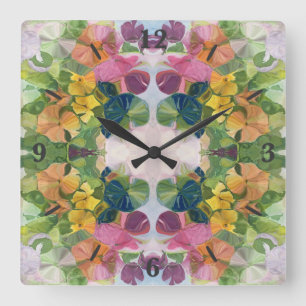 Colorful Flower Petals Watercolor Pattern Painting Square Wall Clock