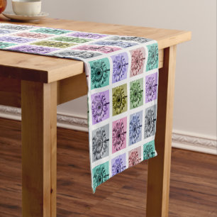 Colorful Flower Pop Art Pattern Short Table Runner